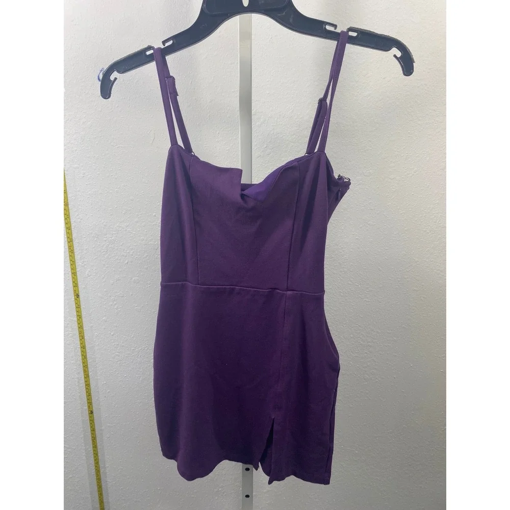 Socialite Purple Mini Dress Sleeveless Notched Neck‎ Bodycon Cami Slit XS